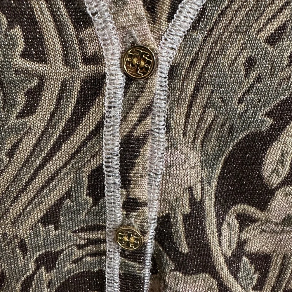 Tory Burch Vanessa Metallic Floral Jacquard Cardigan –‎ Brown & Gold